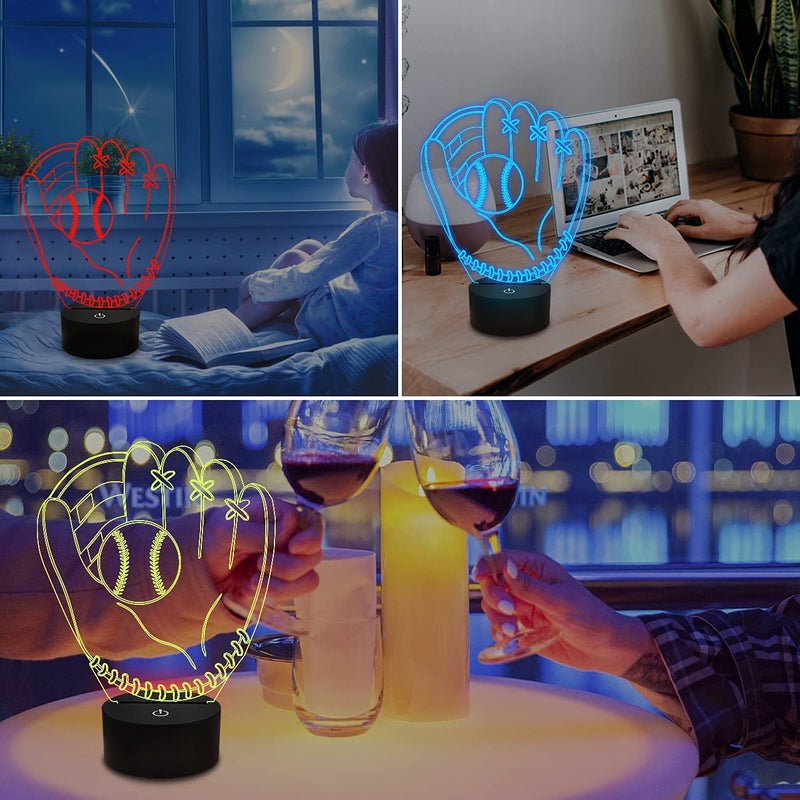 FULLOSUN Baseball Gifts for Kids, 3D Glove Night Lights Illusion Bedside Lamp 16 Colors Changing with Remote Control for Boy Christmas Thanksgiving Xmas - Image 3